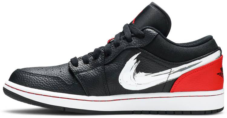 Air Jordan 1 Low  Brushstroke Swoosh   Black Red  DA4659-001