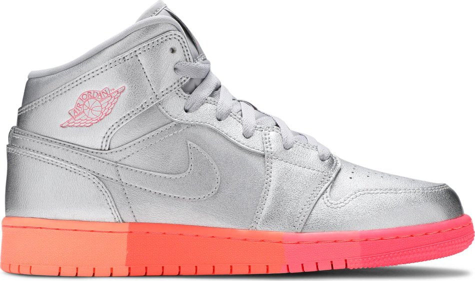 Air Jordan 1 Mid GS  Metallic Silver Pink Crimson  555112-006