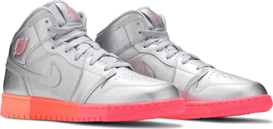 Air Jordan 1 Mid GS  Metallic Silver Pink Crimson  555112-006