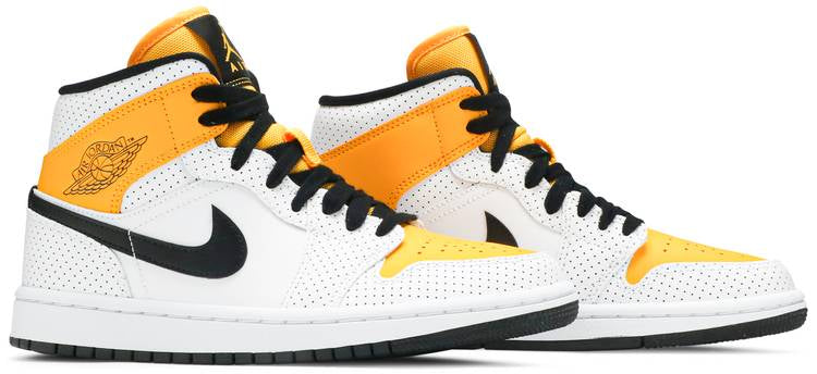 Wmns Air Jordan 1 Mid  Perforated   White University Gold  BQ6472-107