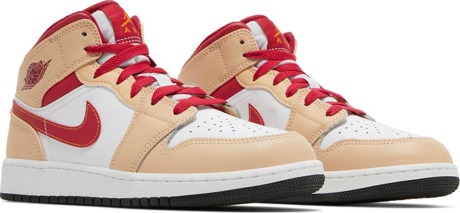 Air Jordan 1 Mid GS  Light Curry Cardinal Red  554725-201